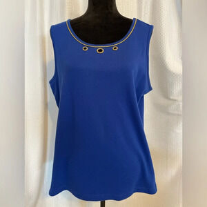 Quacker Factory cotton blend blue rhinestone accented sleeveless top size XL